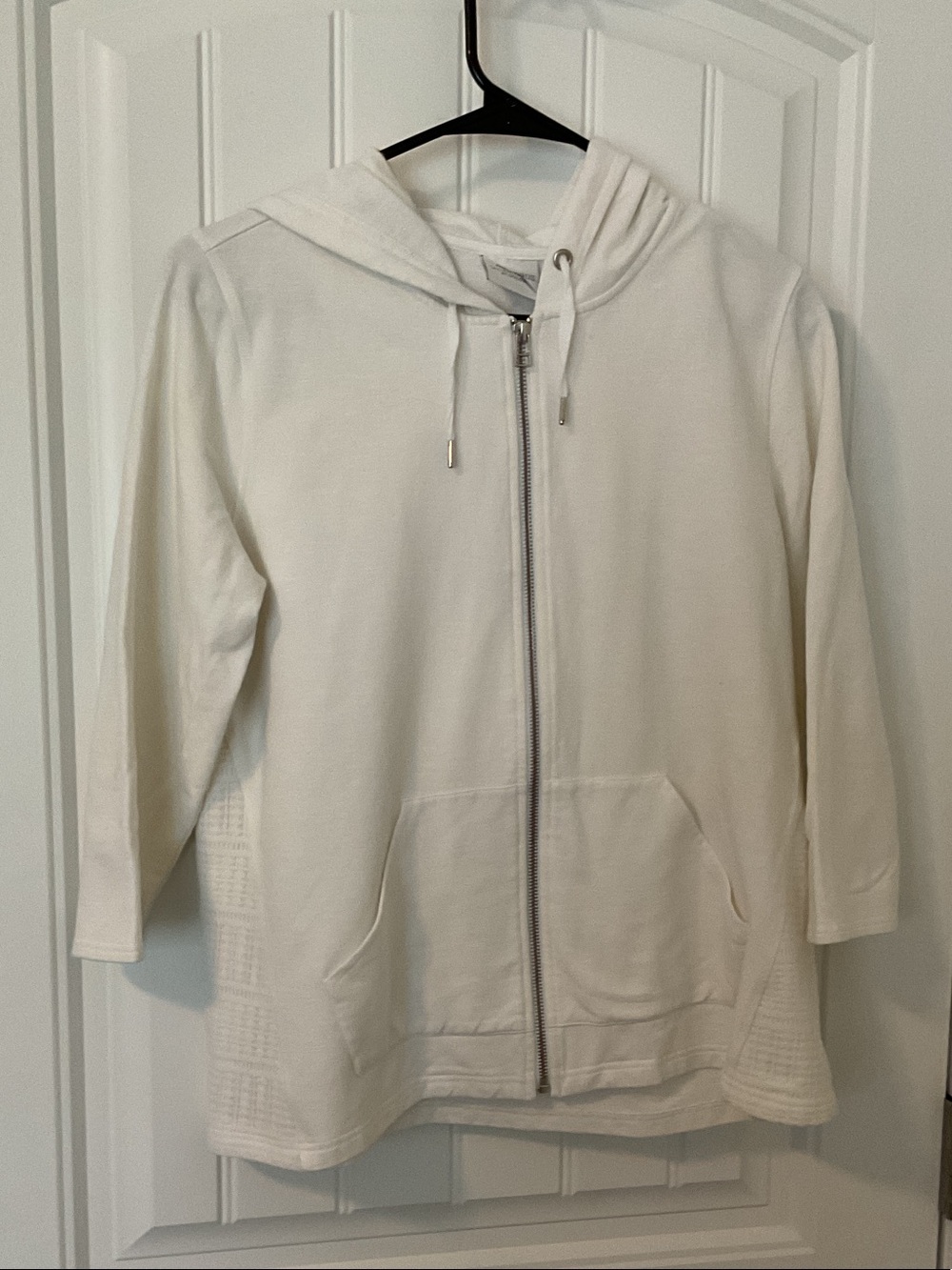 Chico's White Hooded Zip-Front Sweater